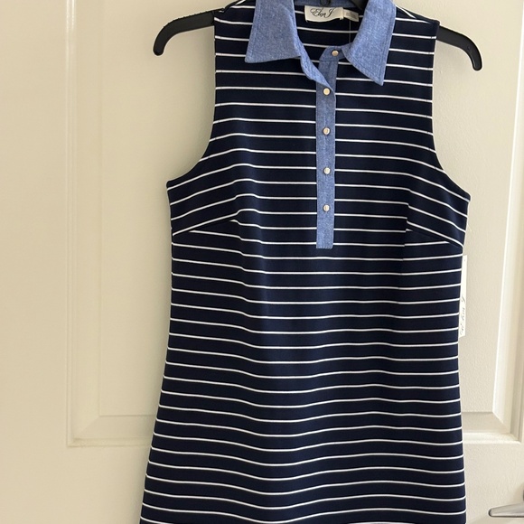 Eliza J Navy & White Sleeveless Polo Dress with Chambray Collar – NWT – Size 6 - Picture 3 of 4